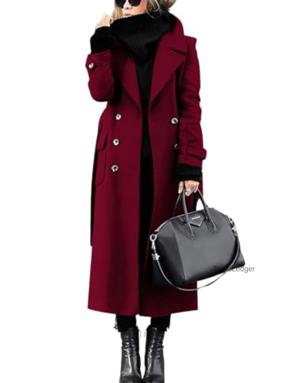 Women's Long Wool Blend Pea Coat Double Breasted Overcoat